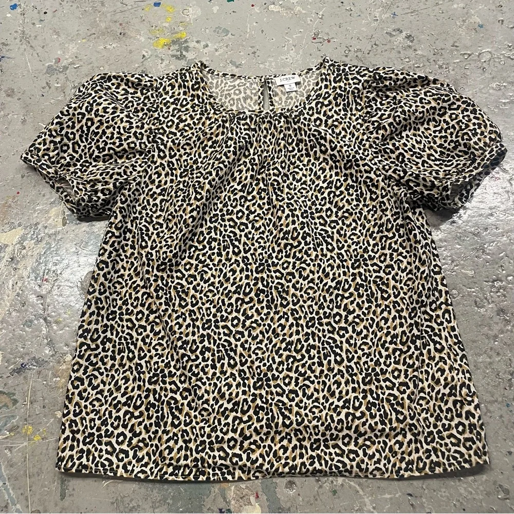 J. Crew Animal Print Puff Sleeve Blouse - Picture 1 of 4